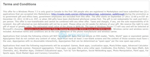 These rules to a Microsoft Canada contest revealed the name of four Windows Phone 7.5 handsets before the names were removed - Microsoft Canada contest leaks out the name of four Windows Phone Mango handsets
