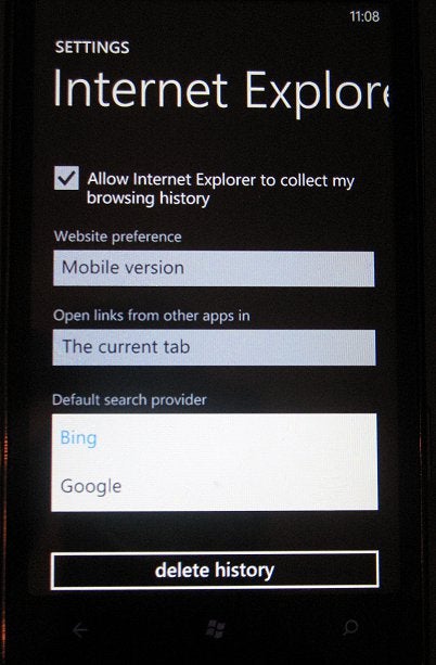 T-Mobile HTC HD7 owners running Mango can select their search engine preference in IE9