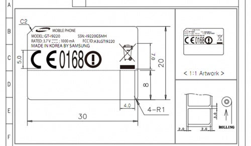 The Samsung Galaxy Note has passed through the FCC with AT&T bands