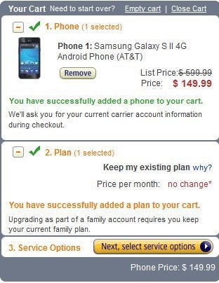 Amazon has the AT&T Samsung Galaxy S II priced at $149.99 to all customers