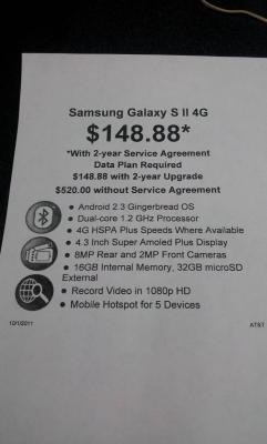 AT&amp;T's version of the Samsung Galaxy S II is $188.88 at Walmart with a signed contract - Walmart undercuts Amazon, charges $148.88 for the AT&T version of the Samsung Galaxy S II