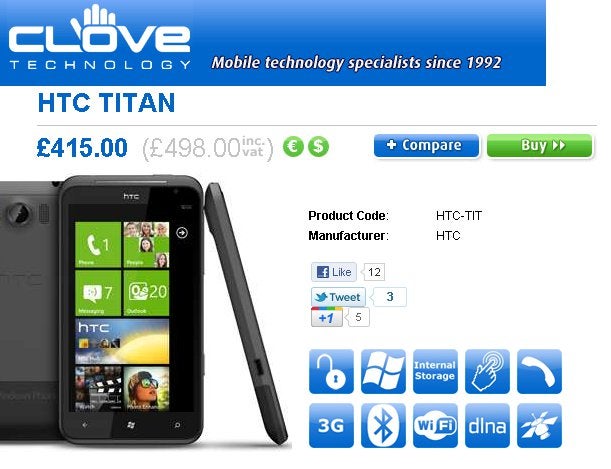 Unlocked HTC Titan is finally available for purchase through Clove UK