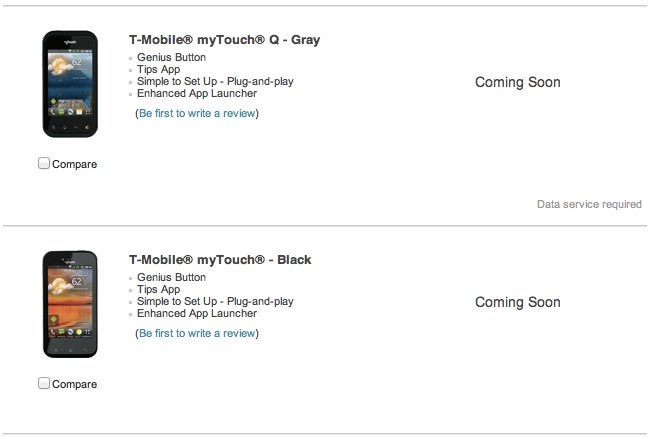 LG's myTouch & myTouch Q handsets are found to be "coming soon” on T-Mobile's site