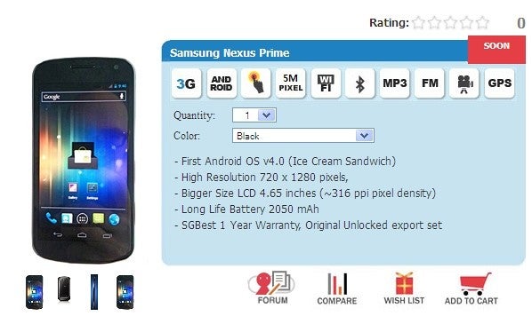 Samsung Nexus Prime pops up at a retailer&#039;s web page in Singapore