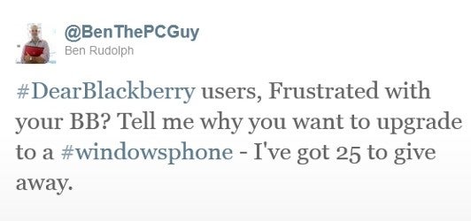 Windows Phone team member giving away handsets to outraged BlackBerry users with a reason