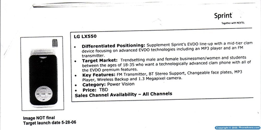Sprint to release LG LX550 clamshell in May?