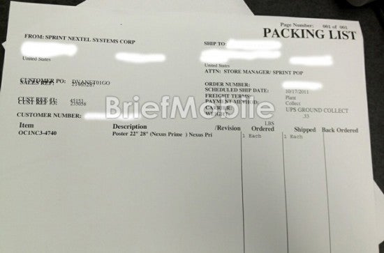This Purchase Order shows that two posters of the "Nexus Prime" were sent to an unknown Sprint store - Sprint throws its hat into the Samsung GALAXY Nexus campaign