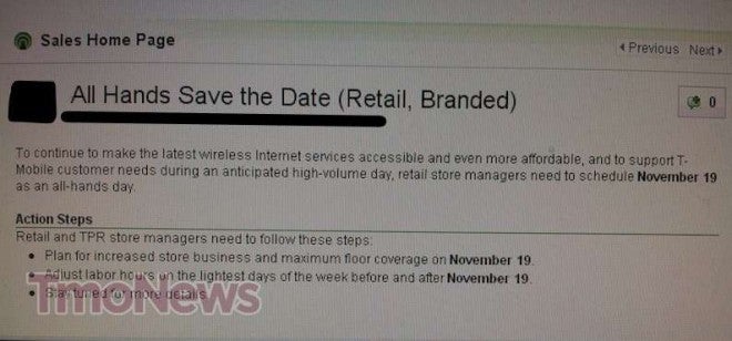 This leaked T-Mobile memo alerts store managers to have &quot;all-hands&quot; on deck November 19th - November 19th leaks as T-Mobile&#039;s next &quot;All-Hands&quot; day