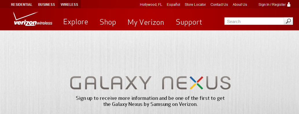 You can now sign-up to receive more information from Verizon on the Samsung GALAXY Nexus - Verizon's sign-up page for Samsung GALAXY Nexus is switched on