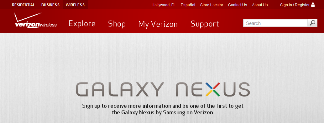 You can now sign-up to receive more information from Verizon on the Samsung GALAXY Nexus - Verizon&#039;s sign-up page for Samsung GALAXY Nexus is switched on