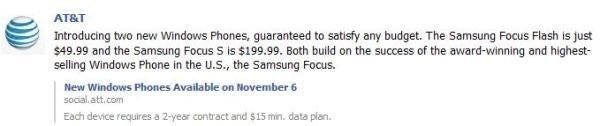 AT&amp;amp;T says it will launch the Samsung Focus S and Focus Flash on November 6th - AT&amp;T to launch Samsung Focus S and Samsung Focus Flash on November 6th