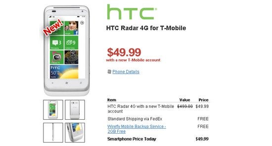 HTC Radar 4G quickly goes for half the cost at $49.99 on-contract thanks to Wirefly