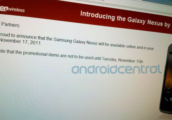 Samsung Galaxy Nexus might land on Verizon November 17