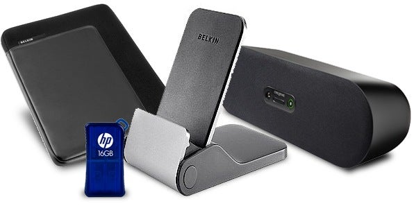 The Belkin 10.1-inch tablet case, FlipBlade tablet stand, the Creative Labs D80 Bluetooth speakers and the 16GB USB thumb drive will be thrown in the set if you purchase a 32GB HP TouchPad from TigerDirect today - TigerDirect is selling the 32GB HP TouchPad in a $280 bundle, offer goes live at 2:30PM EST