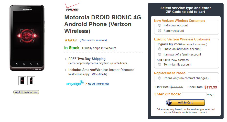 Amazon is now offering the Motorola DROID BIONIC for $120 on contract - Motorola DROID BIONIC down to $120 at Amazon