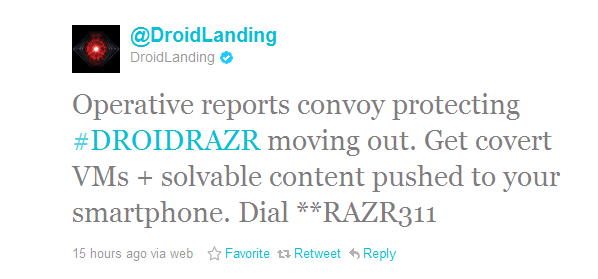 This tweet contains info about the scavenger hunt - Two contests give you a shot at winning the Motorola DROID RAZR