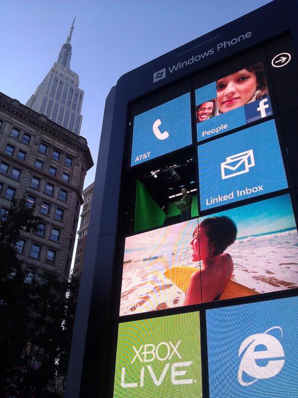 The Big Windows Phone&amp;nbsp;now stands in the middle of Herald Square in New York City - Samsung Focus S and Focus Flash are now available on AT&amp;T, huge event in NYC celebrates their launch