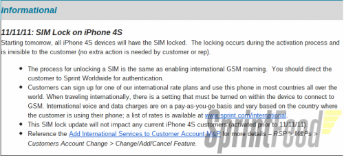 Sprint locking all iPhone 4S SIMs starting 11.11.11
