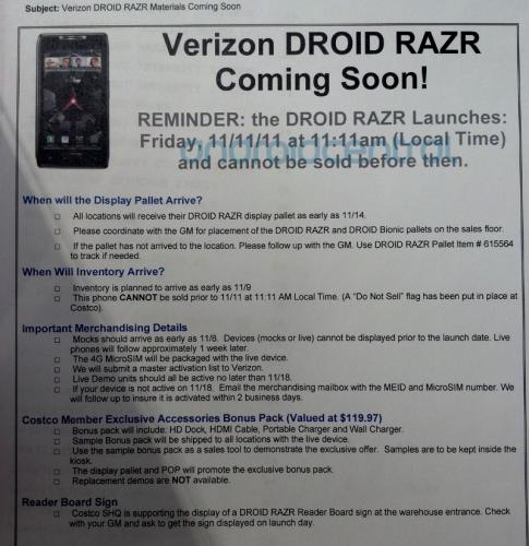 Costco to include a free accessory pack with the Motorola DROID RAZR