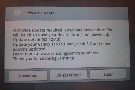 This update for the Samsung GALAXY Tab 10.1 has been pulled by Samsung - Update for Samsung GALAXY Tab 10.1 put on ice