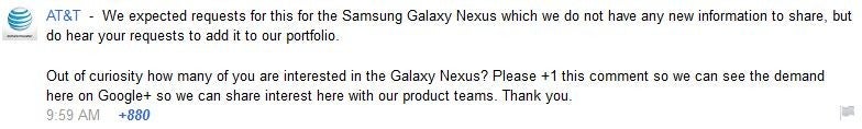 AT&amp;T gauges interest in the Samsung Galaxy Nexus on Google+