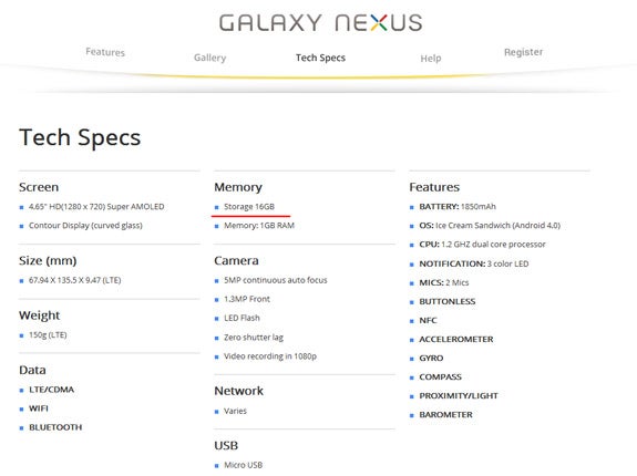 Google updates Galaxy Nexus specs, may have killed 32GB model