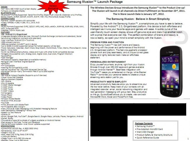 The Samsung Illusion will be available on November 23rd for Direct Fulfillment orders - Samsung Illusion to arrive for Verizon via direct fulfillment on November 23rd