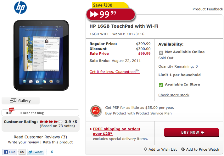 HP was forced to sell its webOS powered HP Touchpad in a fire sale - Fire sale helps put HP TouchPad on top of non-Apple tablets sold in 2011