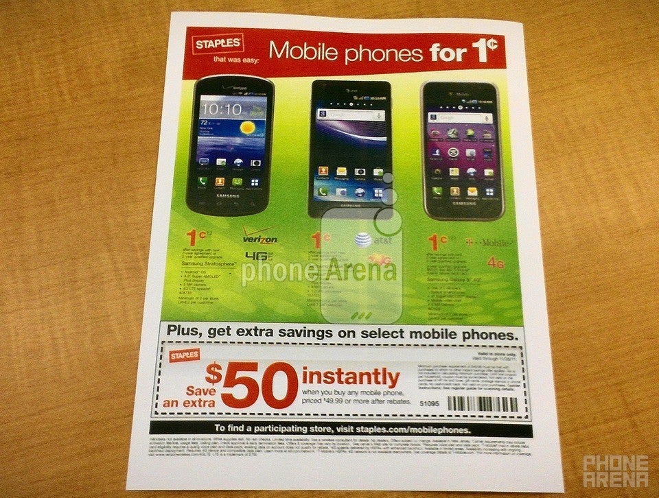 Staples puts the Samsung Stratosphere, Infuse 4G, Galaxy S 4G on sale for a penny through Black Friday