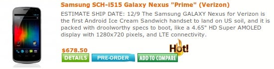 Verizon Samsung Galaxy Nexus release date to be December 9th at third-party retailers?