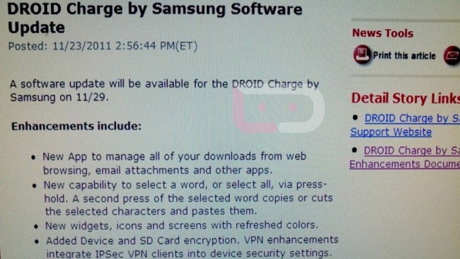 Gingerbread coming to the DROID Charge on November 29th