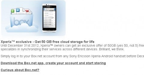 Sony Ericsson Xperia owners can now get 50GB of free storage on Box.net