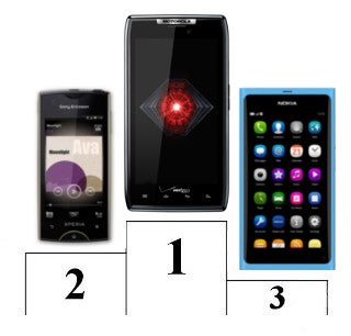 The Motorola DROID RAZR grabs the best product design award, followed by the Sony Ericsson Xperia ray and the Nokia N9 - PhoneArena Awards 2011: Best product design