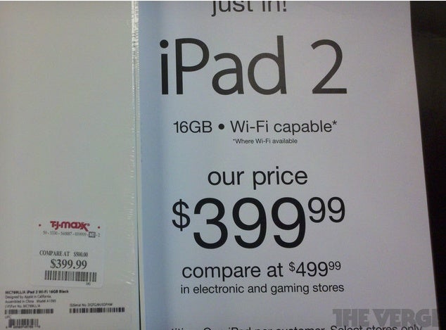 Apple iPad 2 doorbuster sale at TJ Maxx looks legit: price slashed to $399