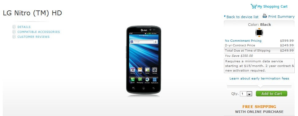 LG Nitro HD with its 720p display and 4G LTE connectivity is available today for $250 through AT&T