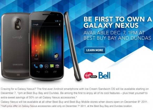 Samsung Galaxy Nexus will be available in Toronto a day early