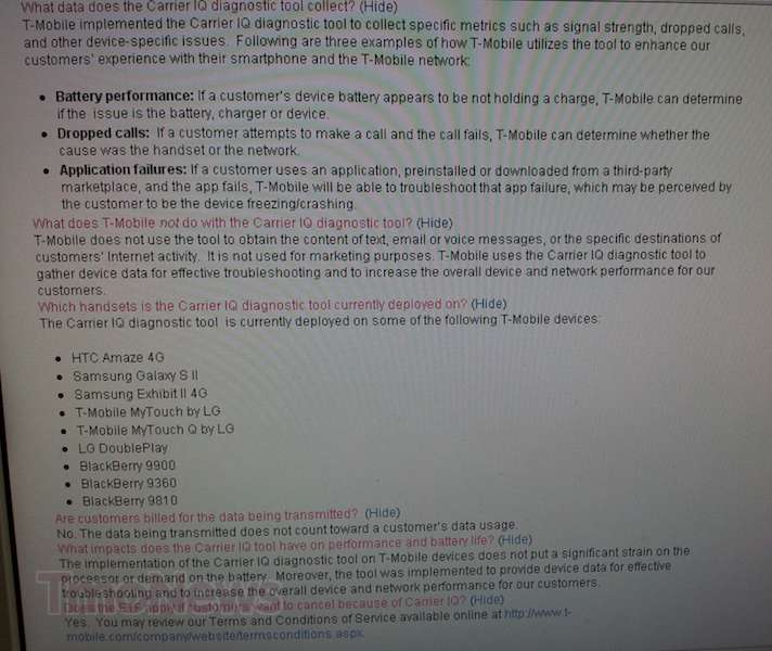 The leaked T-Mobile memo - All T-Mobile smartphones with Carrier IQ revealed by a leaked memo