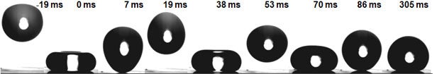 Droplet bouncing off of a coated surface - Devices in the future may be smudge-free thanks to candle soot and some German ingenuity
