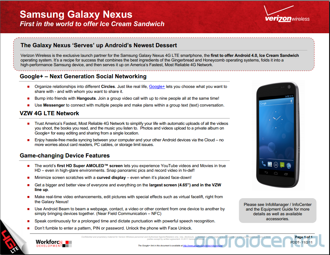 A Samsung GALAXY Nexus training guide - Samsung GALAXY Nexus training material for Verizon resellers leaks