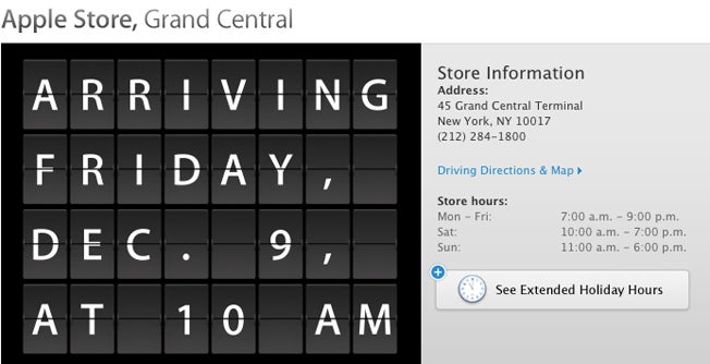 Apple Store at Grand Central Station is set to officially open on December 9th at 10:00 AM