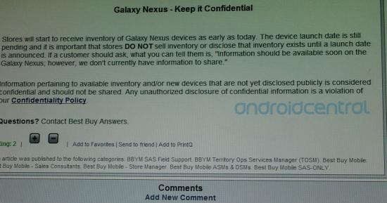 You didn&#039;t read this confidential Best Buy memo; erase it from your mind - Some Best Buy stores get their Samsung GALAXY Nexus stock, but keep it on the DL