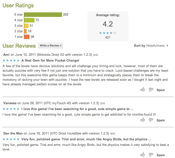 Android Market now shows version numbers in reviews