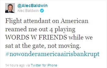 Alec Baldwin gets booted out of an AA flight for playing Words with Friends on his iPhone