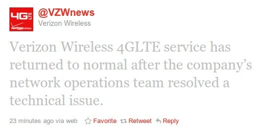 Verizon Wireless resolves 4G LTE outage