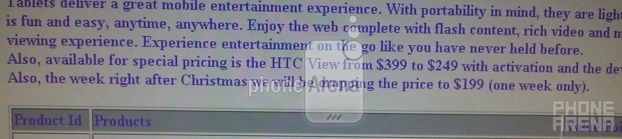 Sprint planning to bring the HTC EVO View 4G to $199 the week after Christmas?
