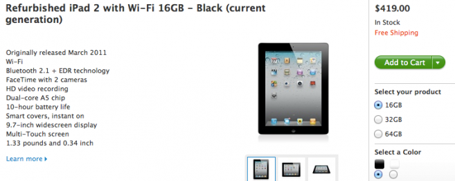 Apple slashes prices on refurbished iPad 2s, now starting from $419