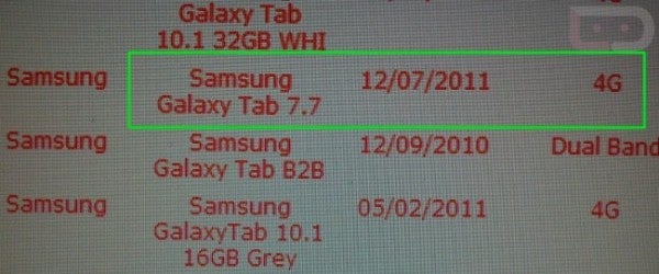 Leak indicates that the Samsung Galaxy Tab 7.7 is headed to Verizon with 4G LTE