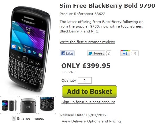 BlackBerry Bold 9790 will be available as a SIM-free option in the UK starting on January 9