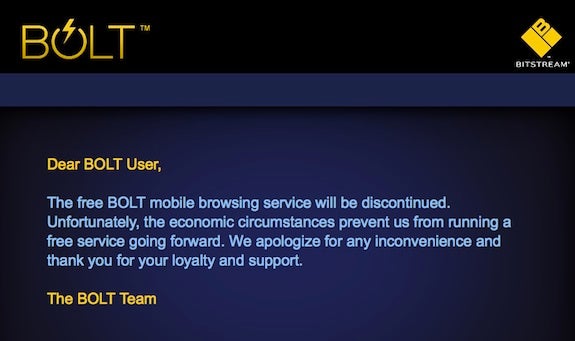 BitStream's popular BOLT Browser for Android and BlackBerry is being discontinued