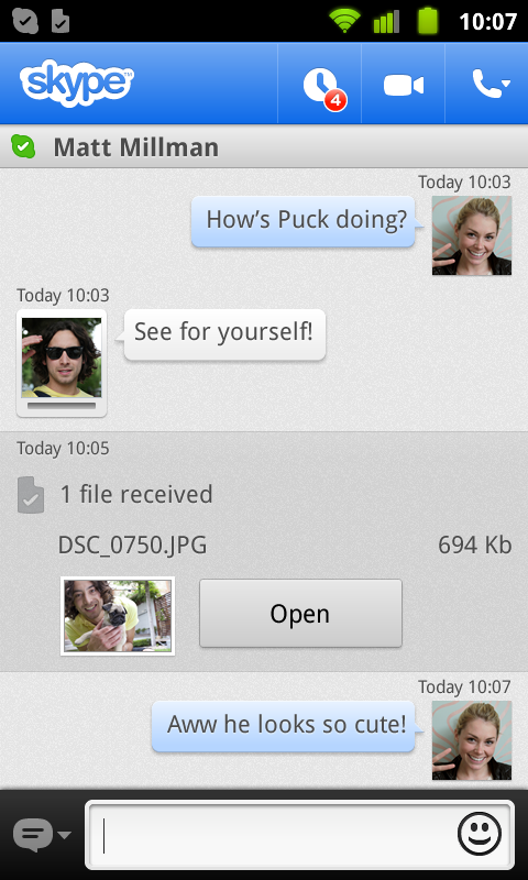 Skype 2.6 for Android adds sending photos and video